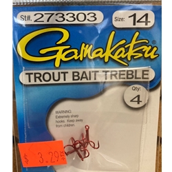 Gamakatsu Trout Bait Treble Hooks Red