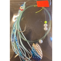 R&K Blue Tinsel Squid Spinner Double Hooks 4 1/2"