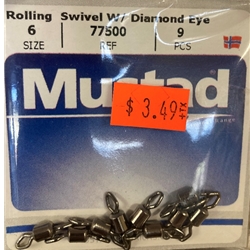 Mustad Rolling Swivel W/ Diamond Eye Sz6 9Pcs